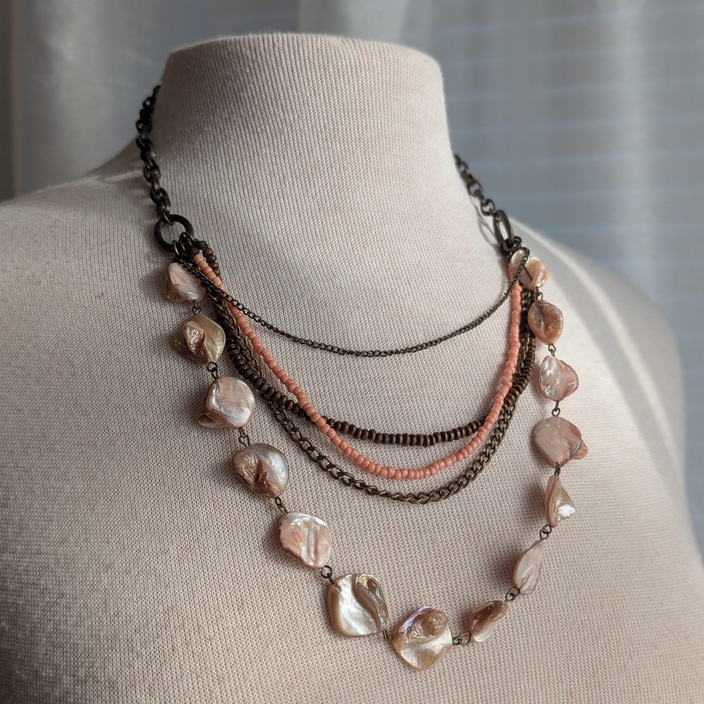 Chic Layered Pink and Gold Necklace